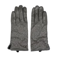 Elegante Echtleder Handschuhe mit Nieten 'grey