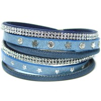 Kunstlederarmband mit Strass 'blue pierced stars'
