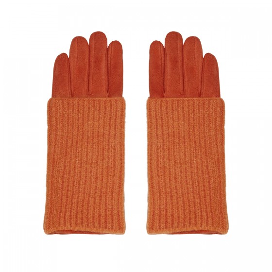 2 in 1 Damen Handschuhe in Wildlederoptik orange