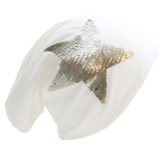 Beanie Mütze mit Pailletten Stern 'white