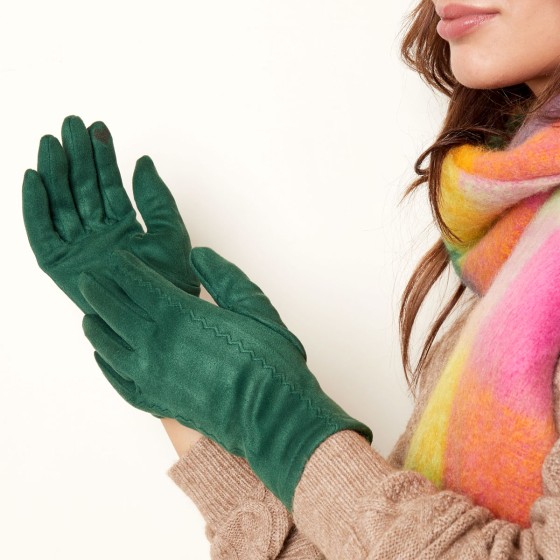 Damen Handschuhe in Wildlederoptik beige