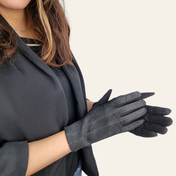 Damen Handschuhe in Wildlederoptik schwarz