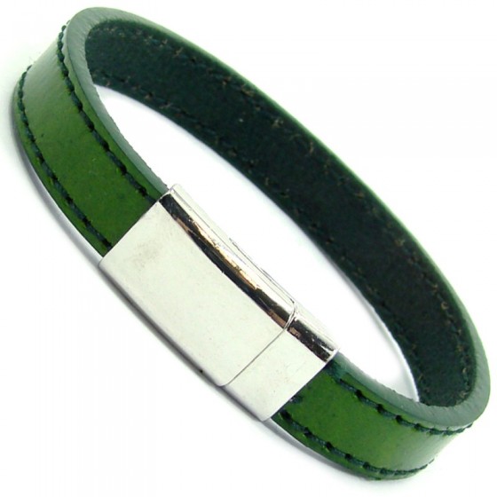 Echtes Lederarmband mit Magnetverschluss 'green leather brace'