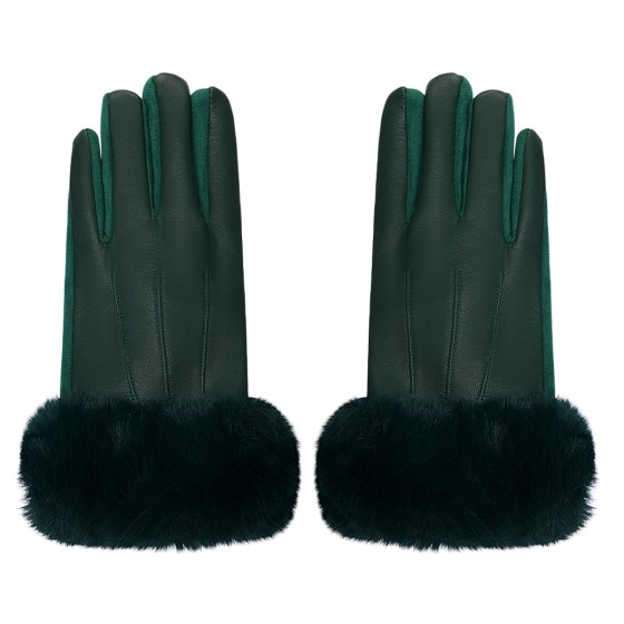 Elegante Damen Handschuhe mit Fellbesatz avokado