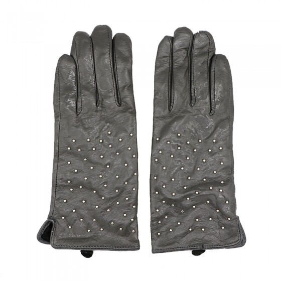 Elegante Echtleder Handschuhe mit Nieten 'grey
