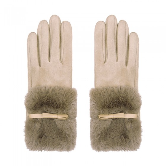 Elegante Handschuhe mit Kunstfell 'beige -furry bow'
