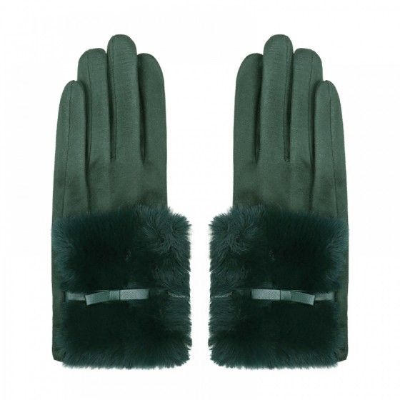 Elegante Handschuhe mit Kunstfell `olive -furry bow'