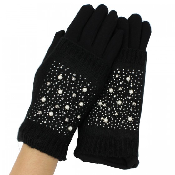 Handschuhe mit Perlen & Strass 'black -Zade'