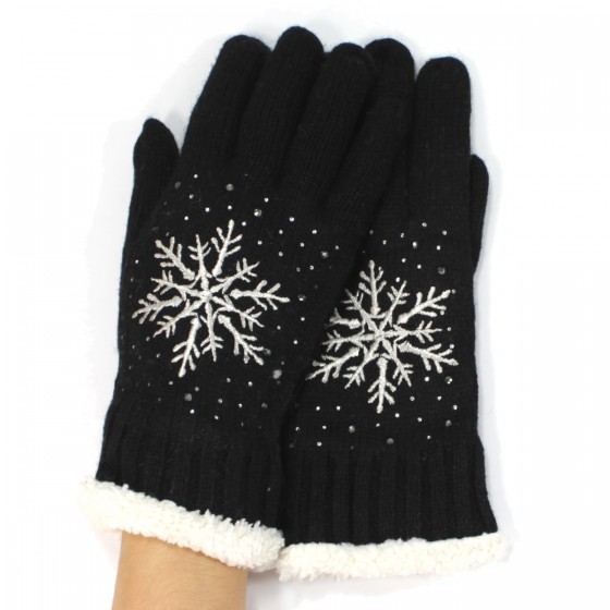 Handschuhe mit Strass 'black snowflake'