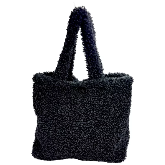 Hochwertige große flauschige Teddytasche / Shopper schwarz