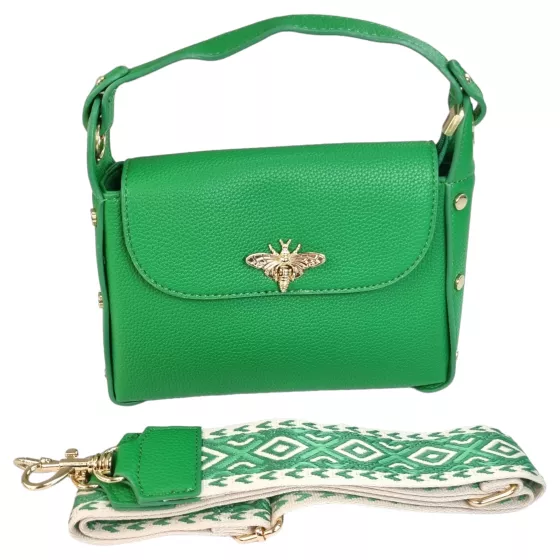 Hochwertige Tasche mit breitem Riemen und golden Verschluss grün