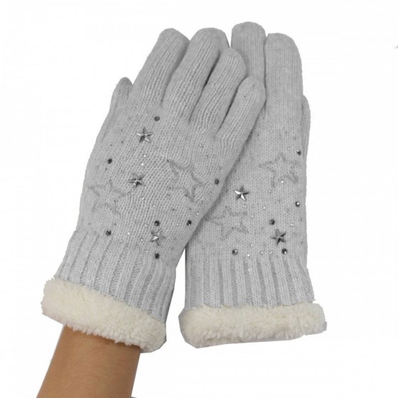 Kuschelweiche Handschuhe / Gloves 'light grey - stars `n studs'