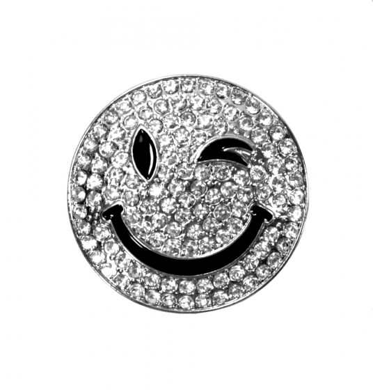 Magnetbrosche mit Strass  'silver wink Smiley'