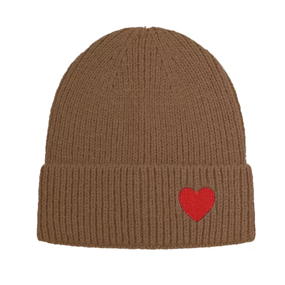 Mütze Beanie unifarben mit Herz khaki 'red heart'