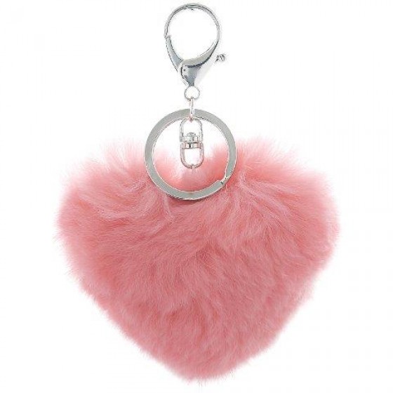 Schlüsselanhänger mit echtem Fell Bommel 'heart fur - rose'