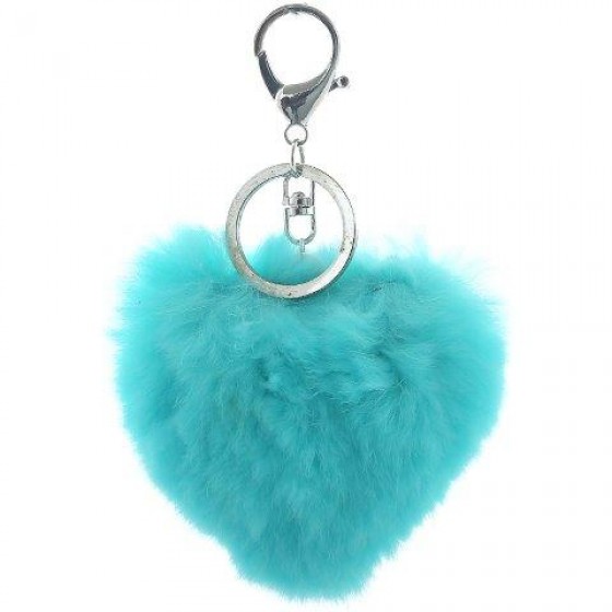 Schlüsselanhänger mit echtem Fell Bommel 'heart fur - turquoise'
