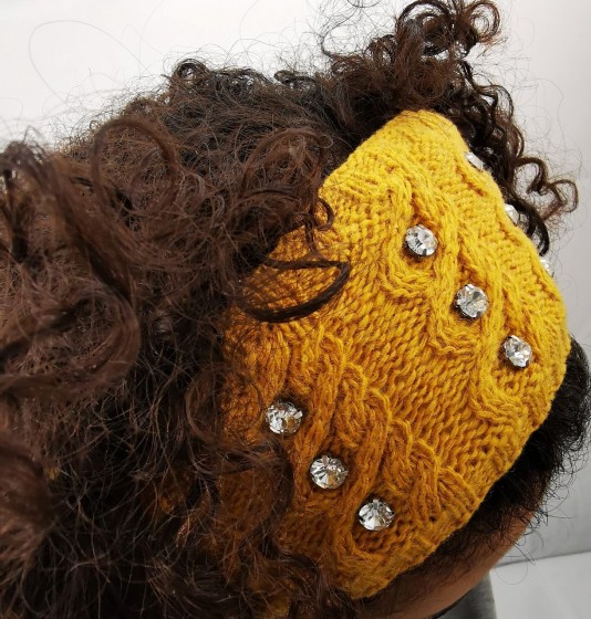 Stirnband mit aufgenähten Strasssteinen dunkelgrau 'bright winter'