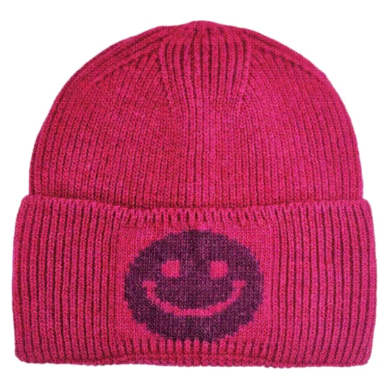 Trendige Strickmütze mit einem Smile pink