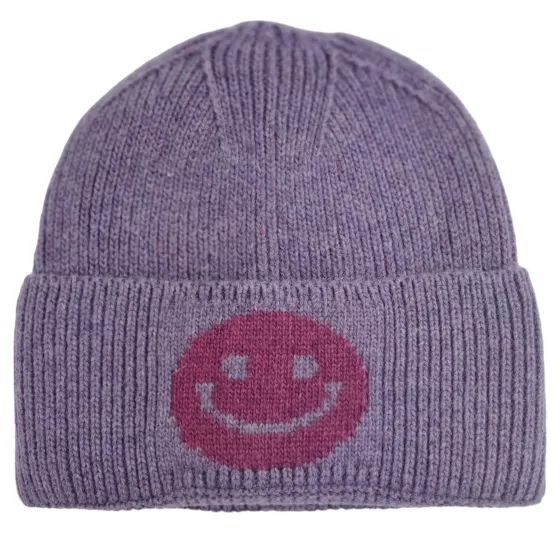 Trendige Strickmütze mit einem Smile violett