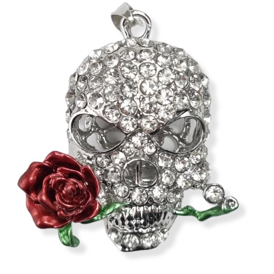 Vario Ketten Anhänger Totenkopf mit Rose 'skull rose'