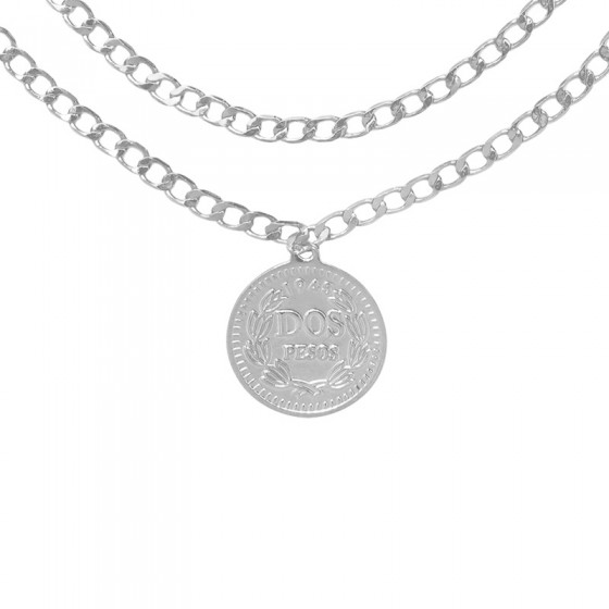 Zweireihige Halskette vergoldet 'silver - La Reina'
