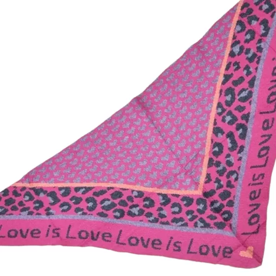 Zweiseitiger gestrickter weicher XL Dreieckecksschal pink 'Hearts meet leo'