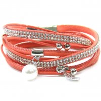Wickelarmband mit Strass & Magnetverschluss 'pearl - red'