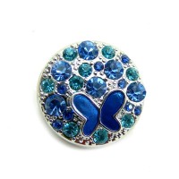 Click-Systemknopf mit Emaille u. Strass "blue butterfly"