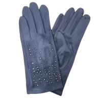 Damen Handschuhe in Wildlederoptik mit Strass marine'Chia'