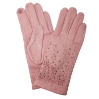 Damen Handschuhe in Wildlederoptik mit Strass rose