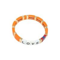 Elastisches Armband aus Metall mit Emallie orange 'Love'