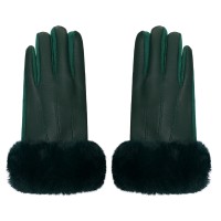 Elegante Damen Handschuhe mit Fellbesatz avokado 'Saloah'