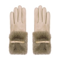 Elegante Handschuhe mit Kunstfell 'beige -furry bow'