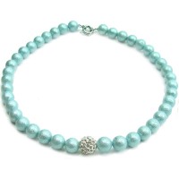Elegantes Glasperlen Halskollier mit Strass "blue beads"