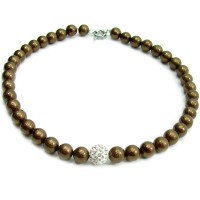 Elegantes Glasperlen Halskollier mit Strass "brown beads"