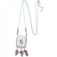 Filigrane Perlenkette mit Federn "blue indian bag"