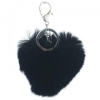 Schlüsselanhänger mit echtem Fell Bommel 'heart fur - black'