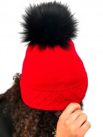 Strick Mütze mit großer fülliger Fellbommel rot 'Anevay'