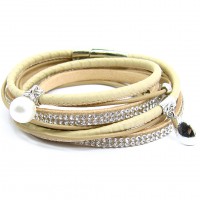 Wickelarmband mit Strass & Magnetverschluss 'pearl - beige'