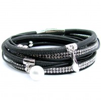 Wickelarmband mit Strass & Magnetverschluss 'pearl - black'