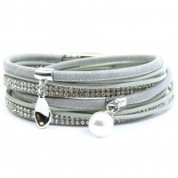 Wickelarmband mit Strass & Magnetverschluss 'pearl - grey'