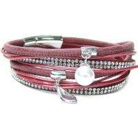 Wickelarmband mit Strass & Magnetverschluss 'pearl - maroon'