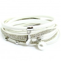Wickelarmband mit Strass & Magnetverschluss 'pearl - white'